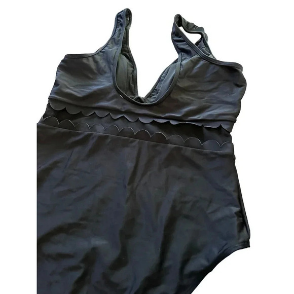 NWT CUPSHE Women's Black Ruffled Mesh Cutout One Piece Swimsuit Size XL - Picture 6 of 6